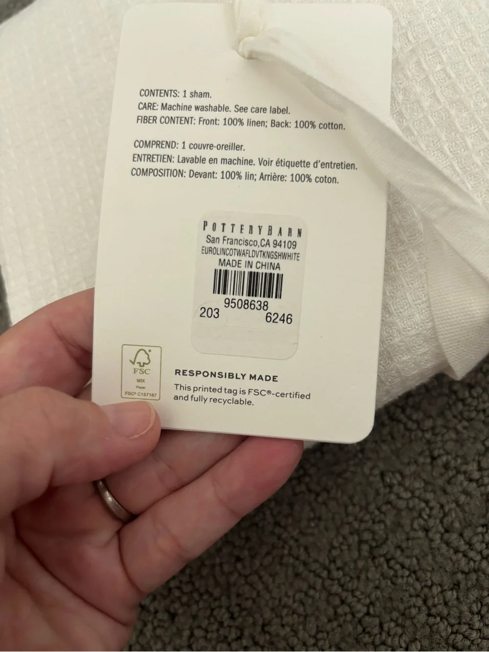 NWT Pottery Barn European linen and cotton waffle weave King Sham